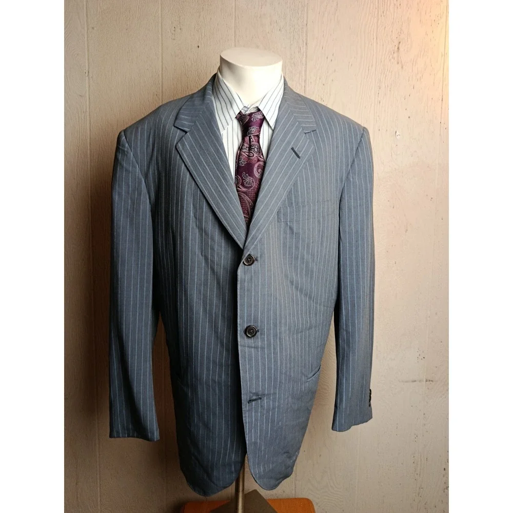 Oxxford Cloth Suit Mens 44 Gray Striped Wool Half Lined Lightweight Pants 36X29